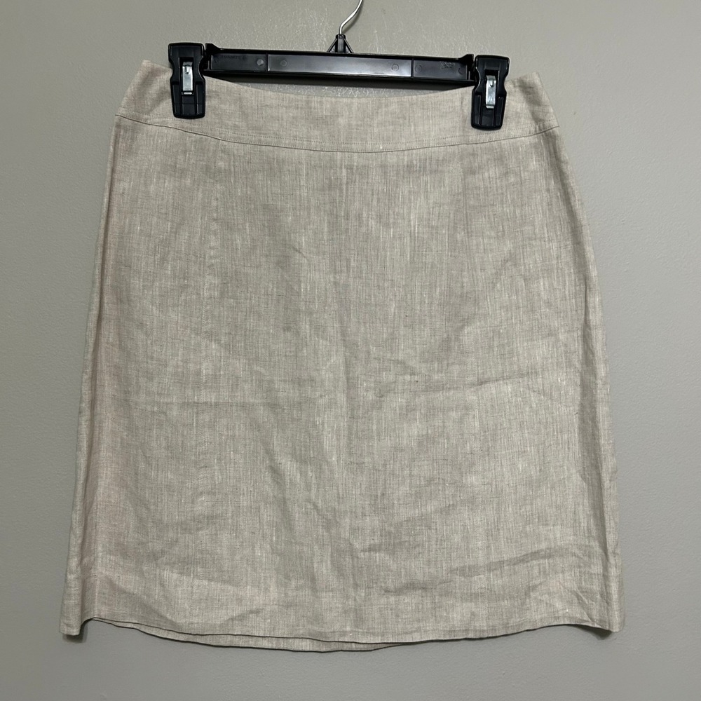 Harris Wallace Linen Skirt 8 Beige Knee Length Pencil Lagenlook Classic Coastal